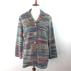 Coldwater Creek Multicolored Striped Cotton Blend Blazer Jacket Size PM